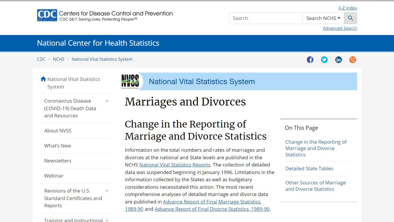 NVSS - Marriages and Divorces - Centers for Disease Control and Prevention