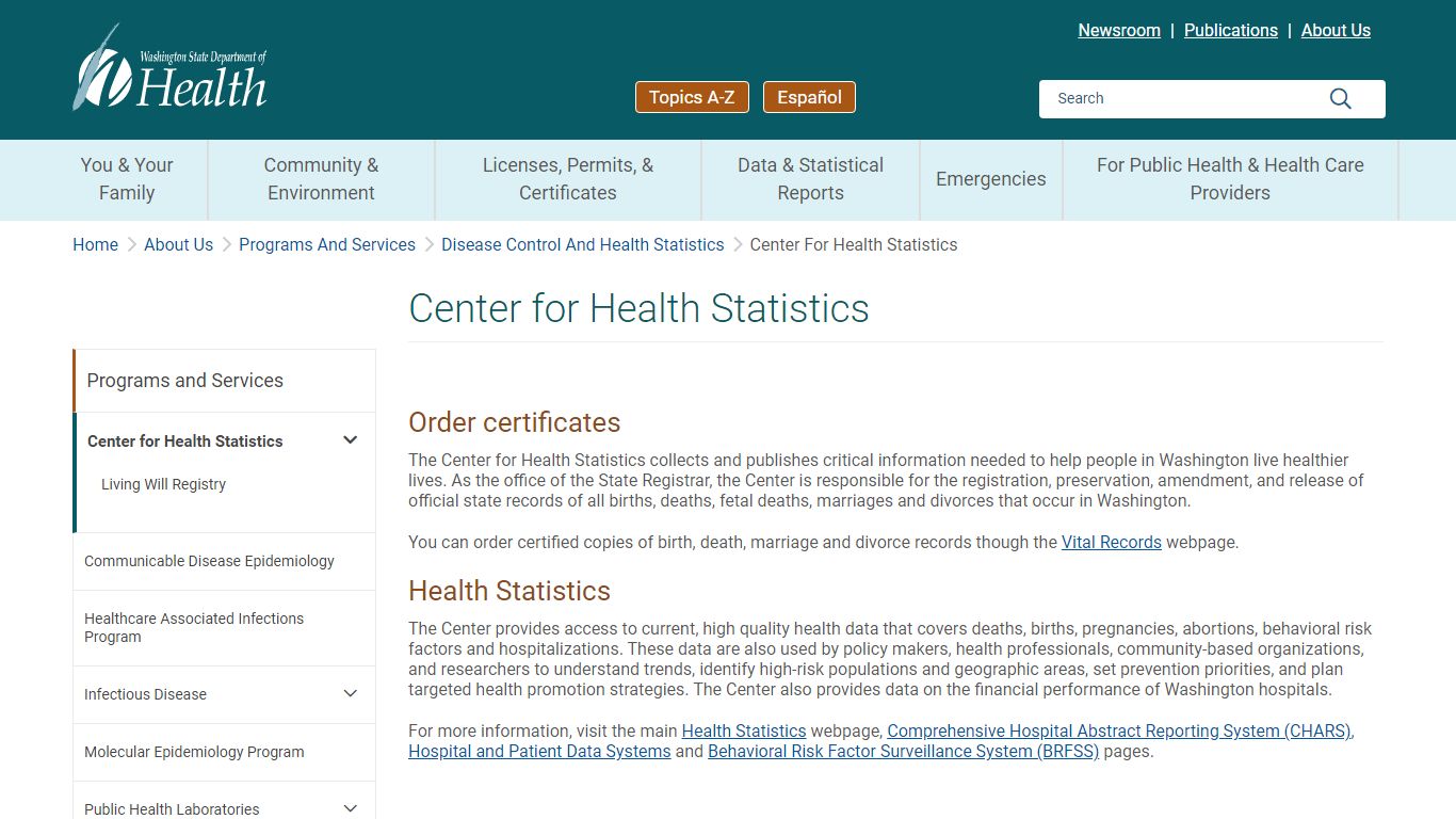 Center for Health Statistics | Washington State Department of Health