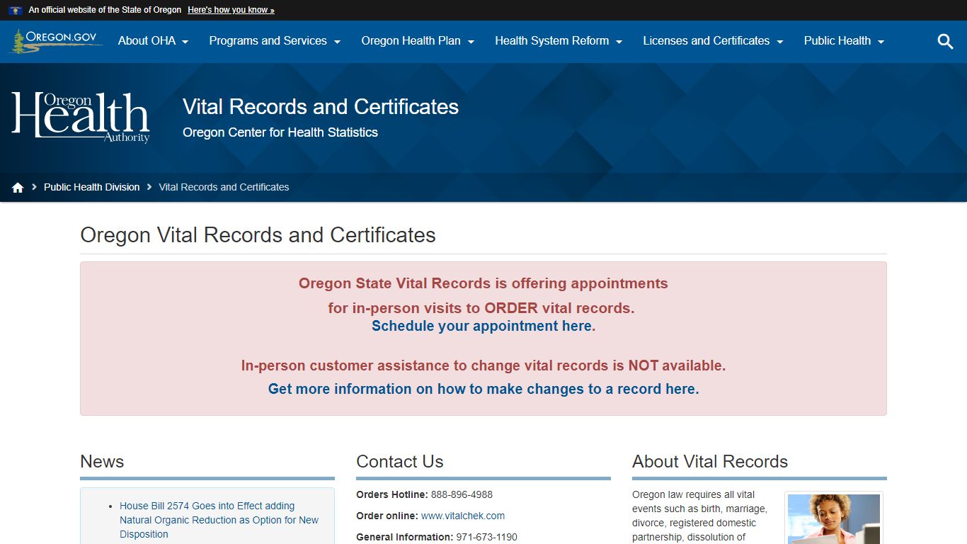 Oregon Health Authority : Oregon Vital Records and Certificates : Vital ...